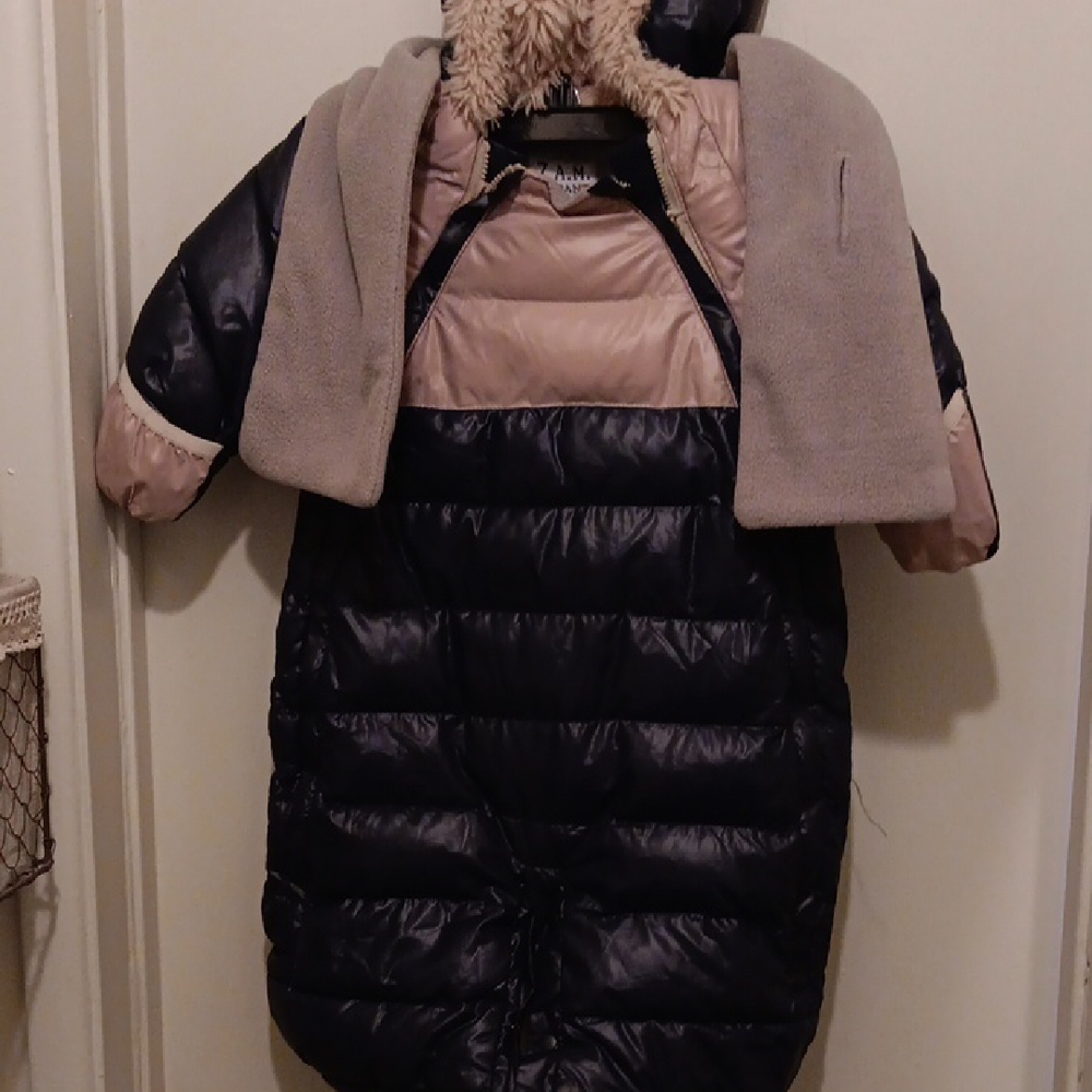 Kids Puffer Jacket - Navy and Beige